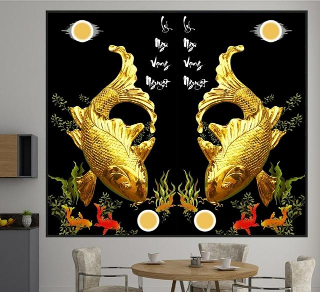 Tranh cá chép mạ vàng