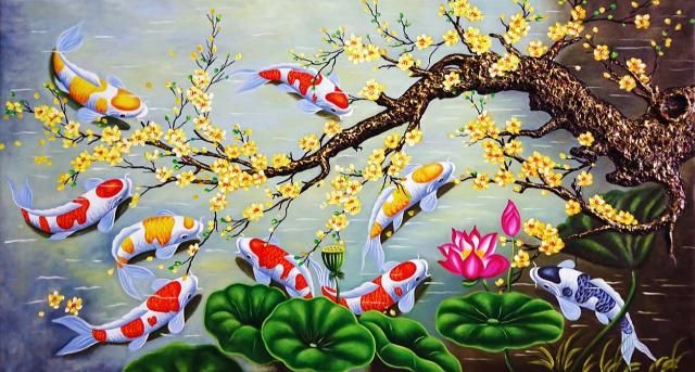 Tranh Cửu Ngư Quần Hội: Hút Tài Lộc Bền Vững 2 Tranh Cửu Ngư Quần Hội mang đến sự may mắn và thuận lợi trong kinh doanh
