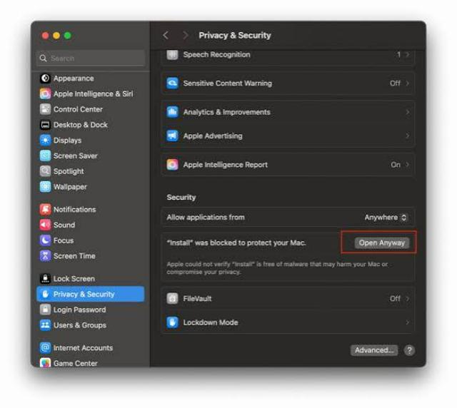 Thiết lập Privacy & Security trên macOS khi cài đặt Parallels Desktop 26.3.2 