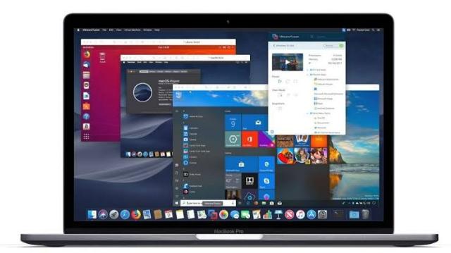 Giao diện VMware Fusion 12 trên MacBook với nhiều máy ảo hoạt động đồng thời